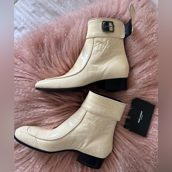 BNWT Saint Laurent cream patent leather ankle booties size 37/us 6.5-7 women’s - Picture 4 of 10